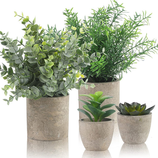 GIRLS Small Fake Plants Set of 4 - Eucalyptus Rosemary Succulents Plants Artificial in Pots for Home Decor Indoor - Mini Faux Potted Plants for Bedroom Bathroom Living Room Desk Shelf Decoration