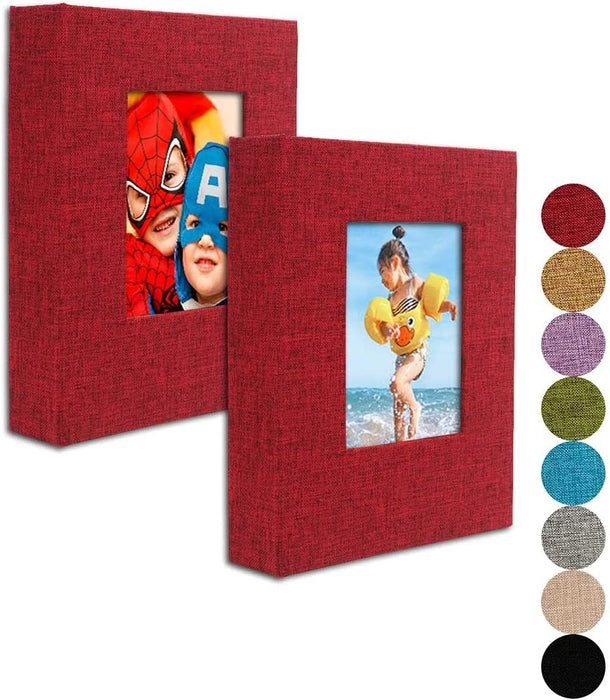 Small Photo Album 4X6 – Clear Pages, Linen Cover with Front Window, Pack of 2, Each Small Album Holds 52 Photos, Small Brag Book Photo Album for 4X6 Photos, Grey Fabric