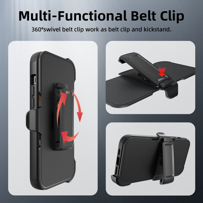 for Iphone 13 Pro Max/13 Pro/13/13 Mini Phone Case with Belt Clip Stand Shockproof Protective Case Hybrid Armor Cover, Black