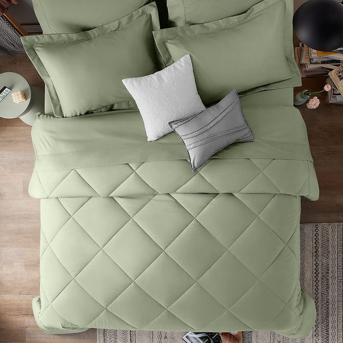 Queen Comforter Set with Sheets 7 Pieces Bed in a Bag Sage Green All Season Bedding Sets with Comforter, Pillow Shams, Flat Sheet, Fitted Sheet and Pillowcases
