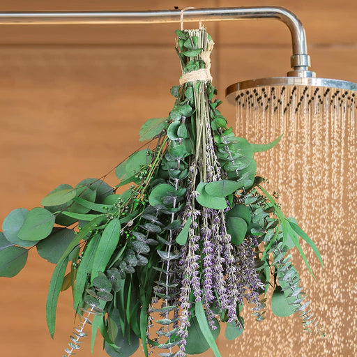 52 PCS Mix Dried Eucalyptus & Lavender Flowers Bundles for Shower, 17'' Natural Real Hanging Silver Dollar Eucalyptus Leaves Stem, Fresh Shower Plants, Fragrance, Home Wedding Decor