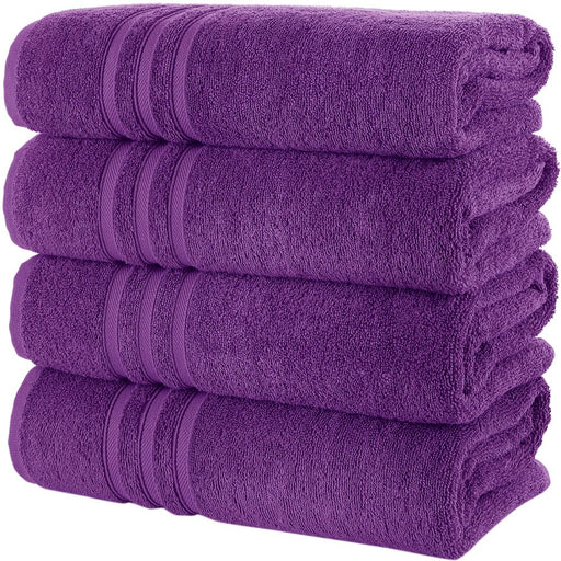 Purple Bath Towels – 4 Pieces Luxurious Turkish Cotton Bath Towels – Quick Dry and Soft Towel Set for Daily Use
