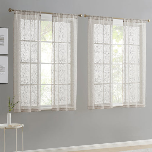 Mainstays Modern Scroll Beigerod Pocket Sheer Curtain Set, 28" X 63" (4 Panels)