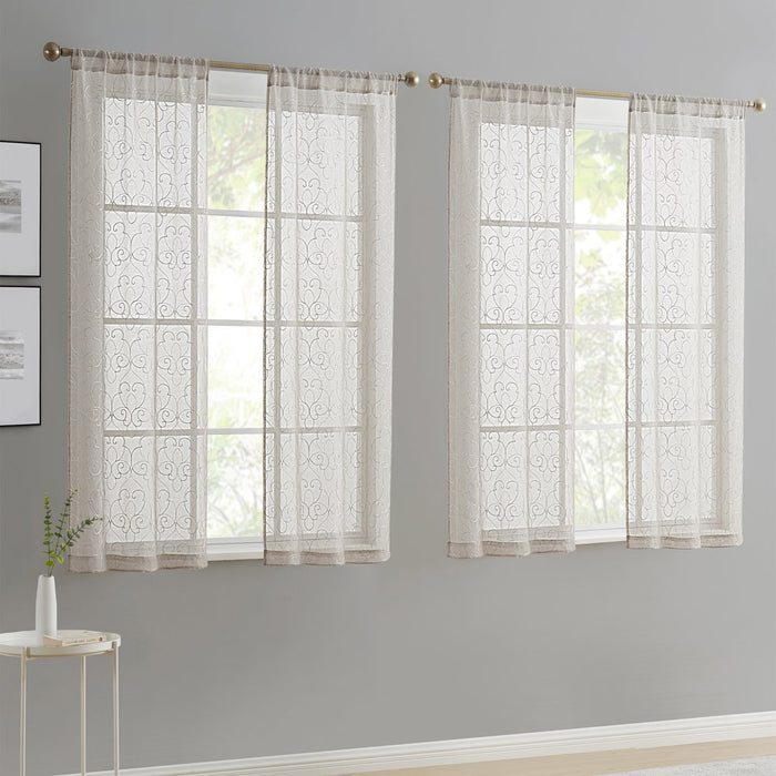 Mainstays Modern Scroll Beigerod Pocket Sheer Curtain Set, 28" X 63" (4 Panels)