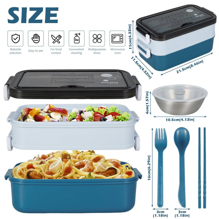 Bento Box 1050Ml Lunch Box 2 Layers Leak-Proof Lunch Containers with Spoon Fork Chopsticks for School Office