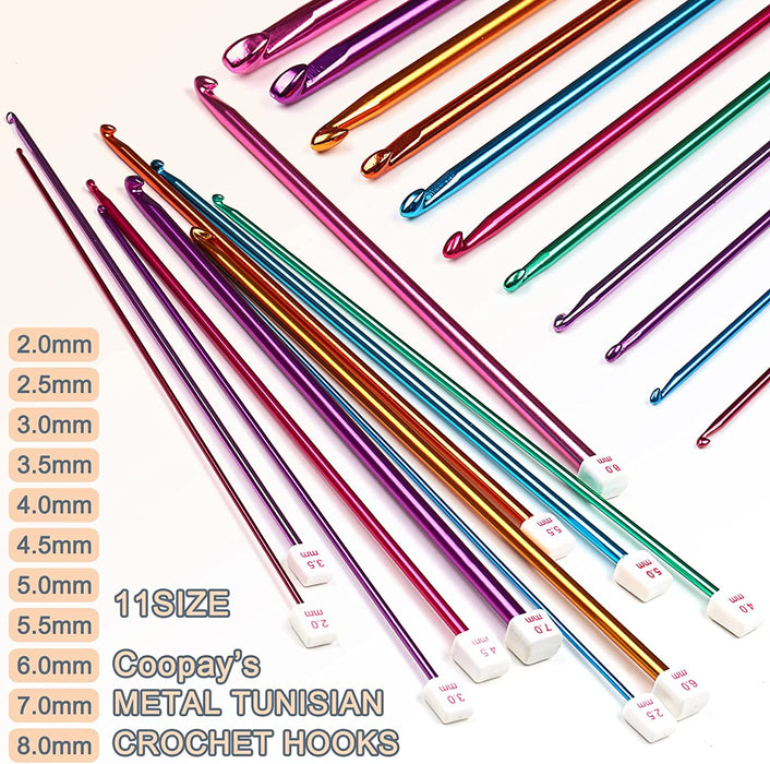 Long Crochet Hook Set, 11Pcs Tunisian Crochet Hooks Multicolor Afghan Crochet Needles for Crocheting, 2Mm(B)-8Mm(L), Great Knitting & Crochet Supplies Tool Set for Beginner, Crocheter & Knitter