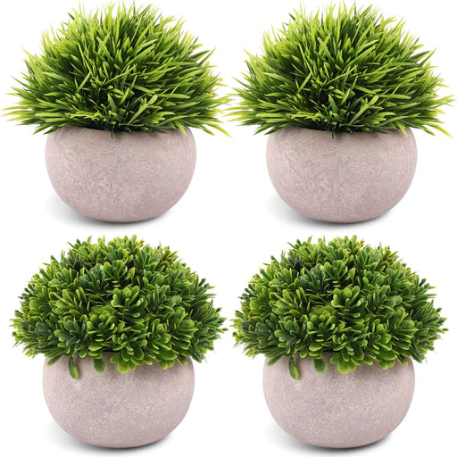 4 Packs Artificial Potted Plants Bathroom Fake Shelf Plant Office Table Decor Mini Green Faux Topiary Kitchen Cabinet Farmhouse Decorations