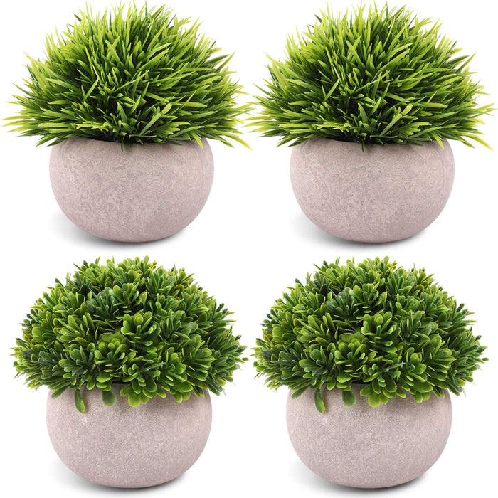 4 Packs Artificial Potted Plants Bathroom Fake Shelf Plant Office Table Decor Mini Green Faux Topiary Kitchen Cabinet Farmhouse Decorations