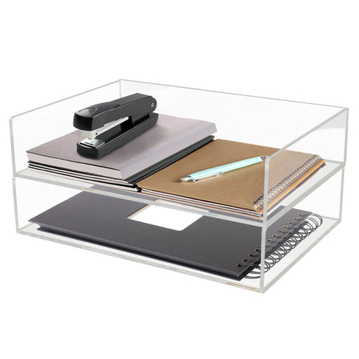 2-Pack Acrylic Stackable Letter Tray Desk Organizer Vertical Clear Paper Tray Desktop File Book Storage Shelf