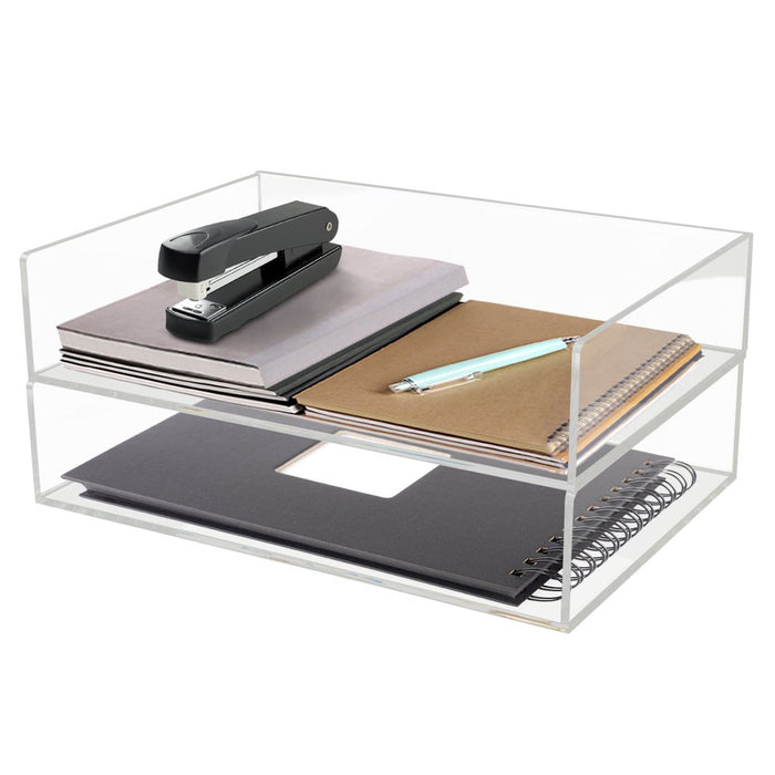 2-Pack Acrylic Stackable Letter Tray Desk Organizer Vertical Clear Paper Tray Desktop File Book Storage Shelf