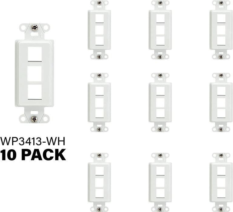 On-Q WP3413WH10 High Impact Flame Retardant Plastic 3-Port Decorator Outlet Strap, White, 10 Count