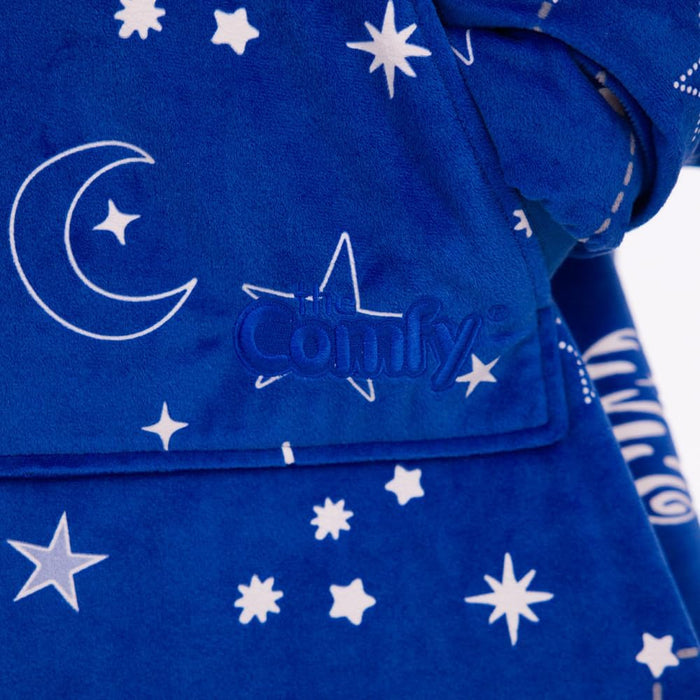 JR | the Original Oversized Microfiber & Sherpa Glow in the Dark Wearable Blanket for Kids, Seen on Shark Tank, One Size Fits All (Blue Glow Outerspace)