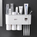 Toothbrush Holder Wall Mounted Automatic Toothpaste Dispenser Squeezer Kit,Toothbrush Holder with Toothpaste Dispenser, 4 Toothbrush Slots,3 Cups