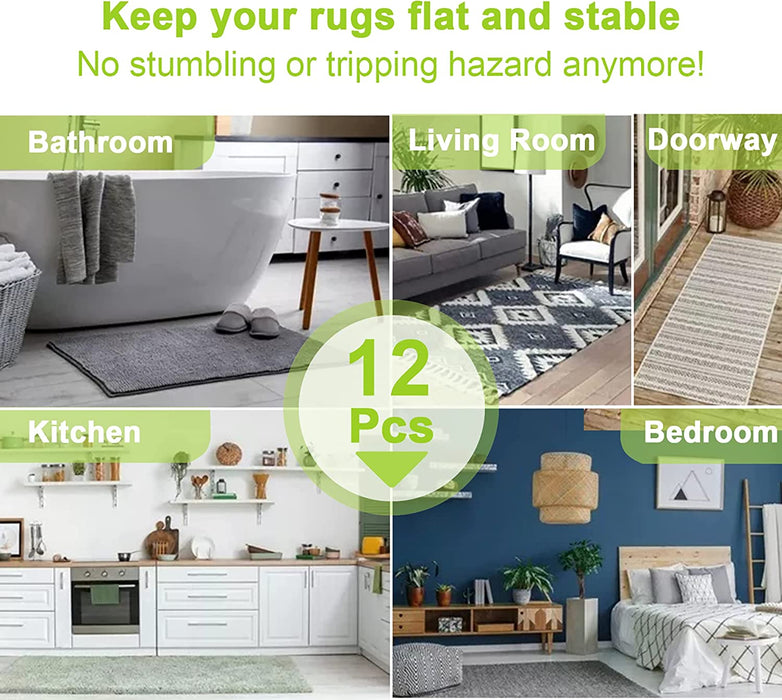 12 Pack Rug Pad Gripper Non Slip Rug Pads for Hardwood Floors Tiles Area Rugs, 3.15'' X 3.15'' Carpet Grippers Rug Tape Stickers Holder Washable Reusable