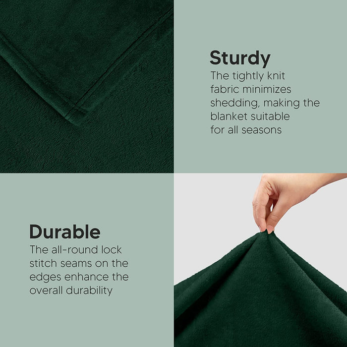 Fleece Blanket Queen Size Forest Green 300GSM Luxury Bed Blanket Anti-Static Fuzzy Soft Blanket Microfiber (90X90 Inches)