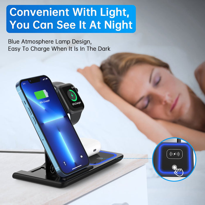 Wireless Charger, 3 in 1 Qi-Certified 15W Fast Charging Station for Apple Iwatch Series 5/4/3/2/1,Airpods,Wireless Charging Stand for Iphone 13/12/11 Series/Xs MAX/XR/XS/X/8/8 Plus/Samsung