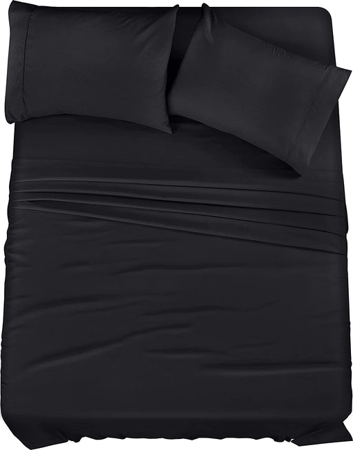 Queen Bed Sheets Set - 4 Piece Bedding - Brushed Microfiber - Shrinkage and Fade Resistant - Easy Care (Queen, Black)