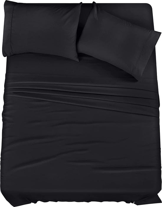 Queen Bed Sheets Set - 4 Piece Bedding - Brushed Microfiber - Shrinkage and Fade Resistant - Easy Care (Queen, Black)