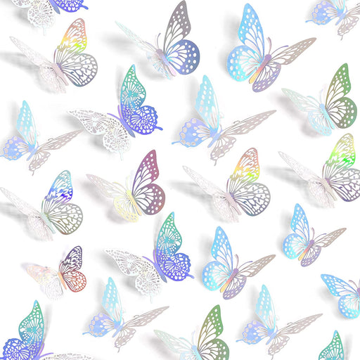 3D Butterfly Wall Decor 48 Pcs 4 Styles 3 Sizes, Butterfly Birthday Decorations Butterfly Party Decorations Cake Decorations, Removable Wall Stickers Room Decor for Kids Nursery Classroom Wedding Decor (Laser)