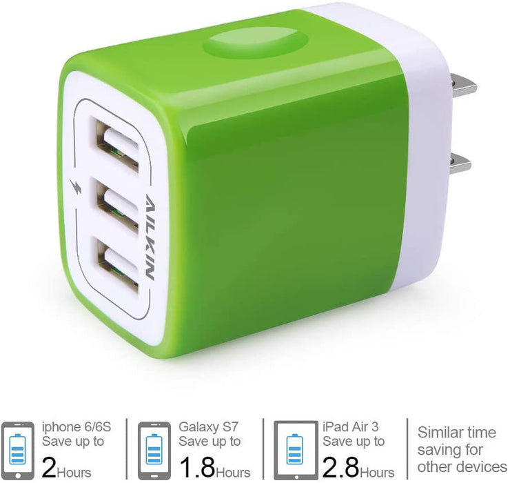 Wall Charger,Usb Charger Adapter,3.1A/3Pack Muti Port Fast Charging Station Power Charge Base Block Plug,Green
