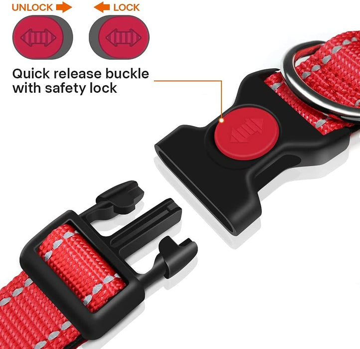 Reflective Dog Collar with Safety Locking Buckle, Adjustable Nylon Pet Collars for Extra Large Dogs, Red
