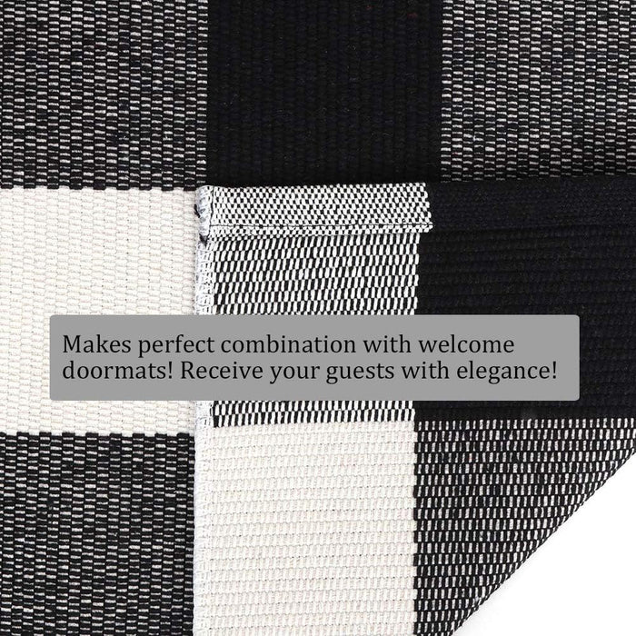 Buffalo Plaid Check Rug - 27.5''X43'' Cotton Hand-Woven Indoor/Outdoor Area Rugs for Layered Door Mats Washable Carpet for Porch/Kitchen/Farmhouse Black/White