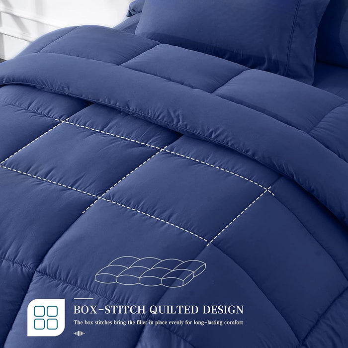 Full Size 7 Pieces Bed in a Bag Bedding Set - Lightweight Blue Comforter Set, All Season Ultra Soft down Alternative Bedding Comforter Set with Comforter, Pillowcase, Flat Sheet, Fitted Sheet