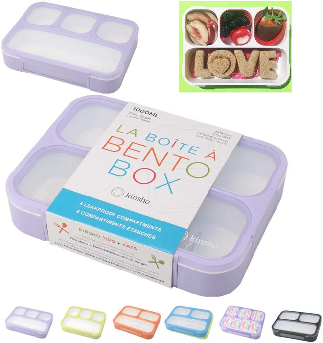 Bento Lunch Box Kids & Adult: Leakproof Lunch Containers for Boys & Girls with 3 Compartments - School, Daycare, Meal Planning Portion Control Container, Bpa-Free Boxes, Utensils | Blue Purple 2 Pack