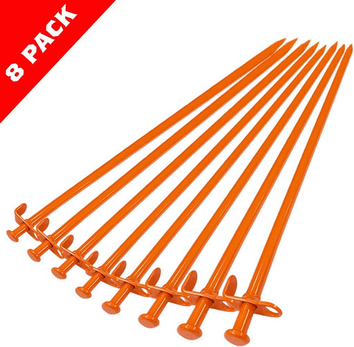 USA 12 Inch Multiuse Heavy Duty Steel Tent Stakes Tarp Pegs Camping Stakes for Outdoor Camping Canopy and Tarp with 4 Ropes 10FT Length(Orange)
