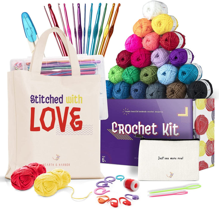73 Piece Crochet Kit with Crochet Hooks Yarn Set - Premium Bundle Includes Yarn Balls, Needles, Accessories Kit, Canvas Tote Bag and Lot More - Starter Pack for Kids Adults – Beginner, Professionals.