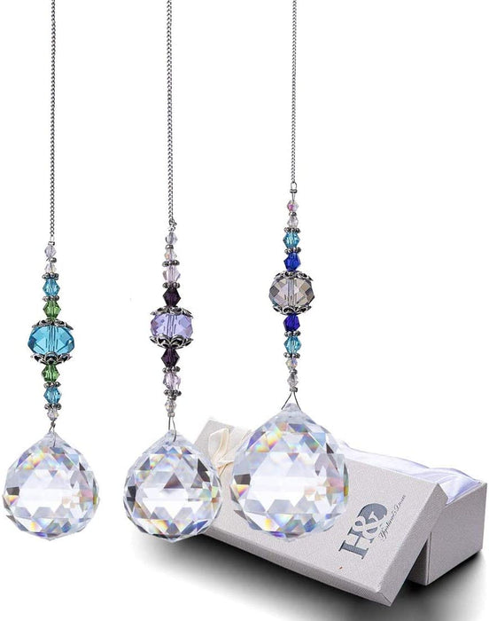 H&D HYALINE & DORA Clear Crystal Prism Ball Rainbow Maker Window Prisms Suncatcher,Pack of 3