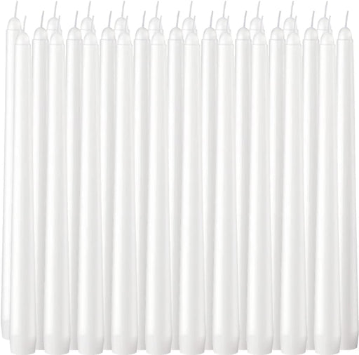 White Taper Candles - 30 Pack Unscented 10 Inch Dinner Candle Set -7- 8 Hours Burn Time - Smokeless and Dripless Household, Wedding, Party, Home Décor Candlesticks