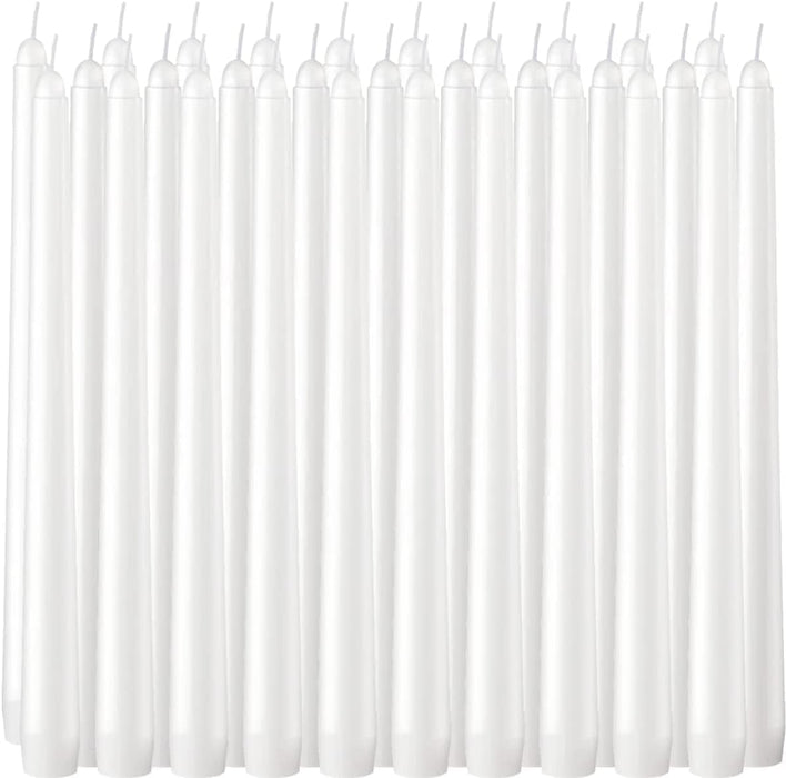 White Taper Candles - 30 Pack Unscented 10 Inch Dinner Candle Set -7- 8 Hours Burn Time - Smokeless and Dripless Household, Wedding, Party, Home Décor Candlesticks