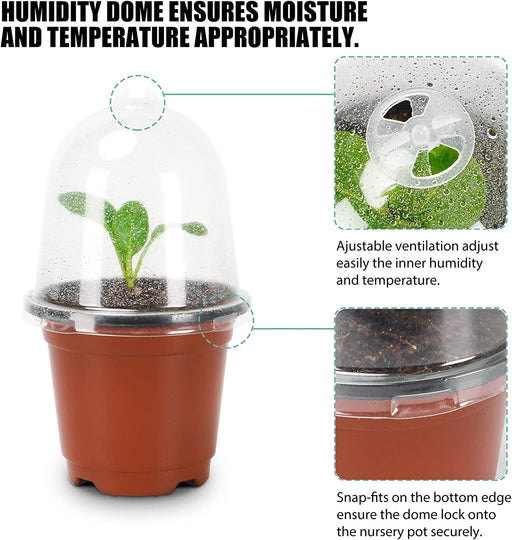 BEWAVE Plant Nursery Pots with Humidity Dome, 100 Sets Indoor Gardening Pot Planting Containers Starter Seed Starting Containers Planters with 100 Pcs Plant Labels, 3.5"