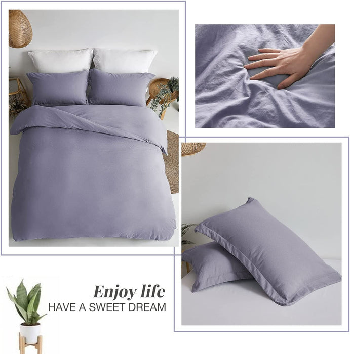 Duvet Cover Queen Size - Super Soft Light Purple Duvet Cover Set 3 Piece 100% Washed Microfiber Comforter Cover Set Bedding Set with Zipper Closure, 1 Duvet Cover 90X90 and 2 Pillow Shams