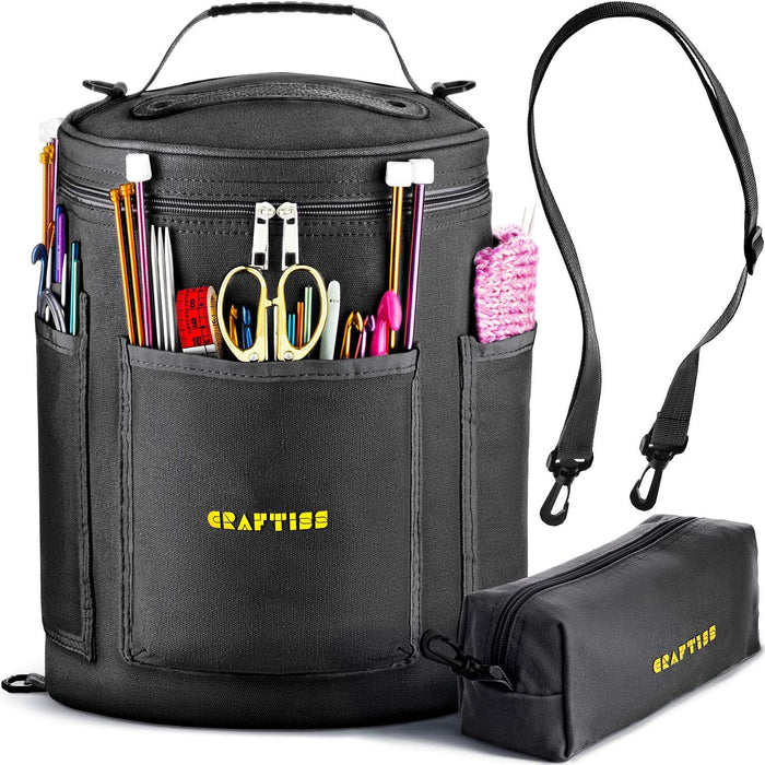 Knitting Bag Yarn Storage - Christmas Gift - Best Durable Canvas Yarn Bag - Yarn Organizer Crochet Bag with Knitting Accessories Case