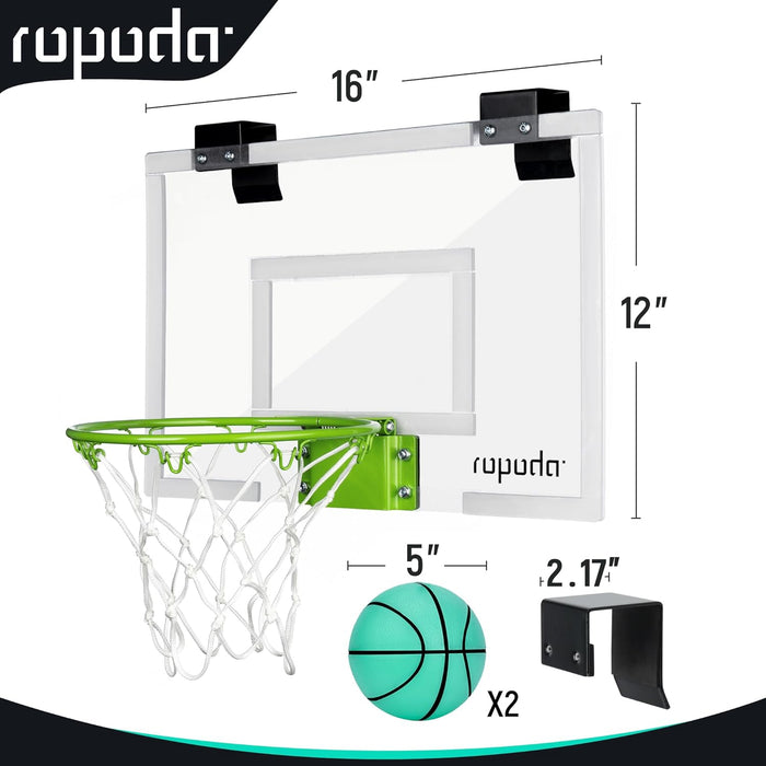 Mini Basketball Hoop - Glow in the Dark, over the Door Basketball Hoop Indoor, Indoor Basketball Hoop Backboards for Teens and Adults, Mini-Basketball Hoop for Kids with Ball and Pump