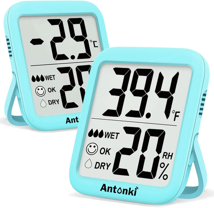 Antonki Room Thermometer Indoor Hygrometer, Humidity Gauge, Humidity Meter, Digital Temperature and Humidity Monitors for Home, Baby Room, Terrarium, Incubator, Greenhouse - 2 Pack
