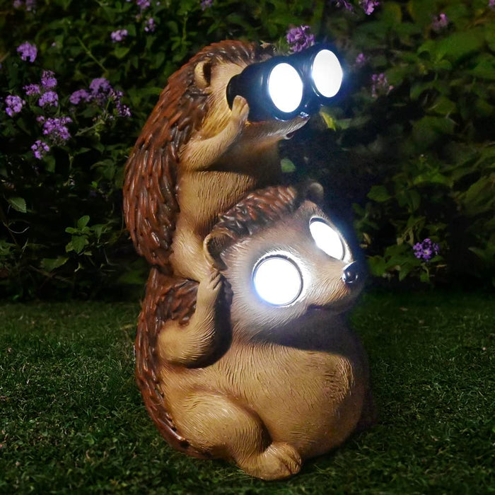 Garden Statues Hedgehog Yard Decor Solar Animal Outdoor Lawn outside Decorations Patio Ornaments Porch Waterproof Funny Sculptures Cute Figurines Gifts