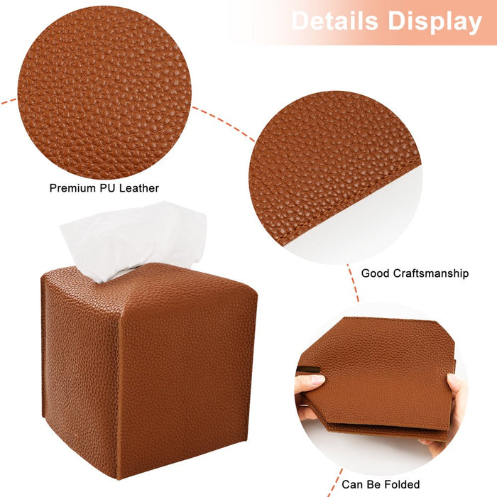 Tissue Box Cover, PU Leather Square Tissue Box Holder for Living Room/Night Stands/Office/Car/Dining Table Home Decor