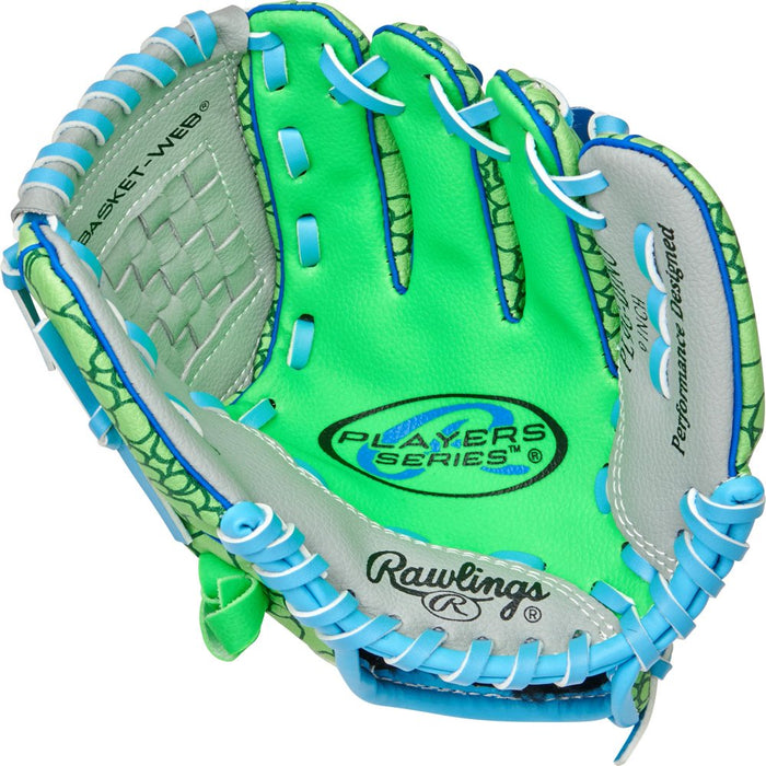2022 Players Series Dino Baseball Glove Mitts, Green, Gray and Blue, 9 In, Right Hand Throw