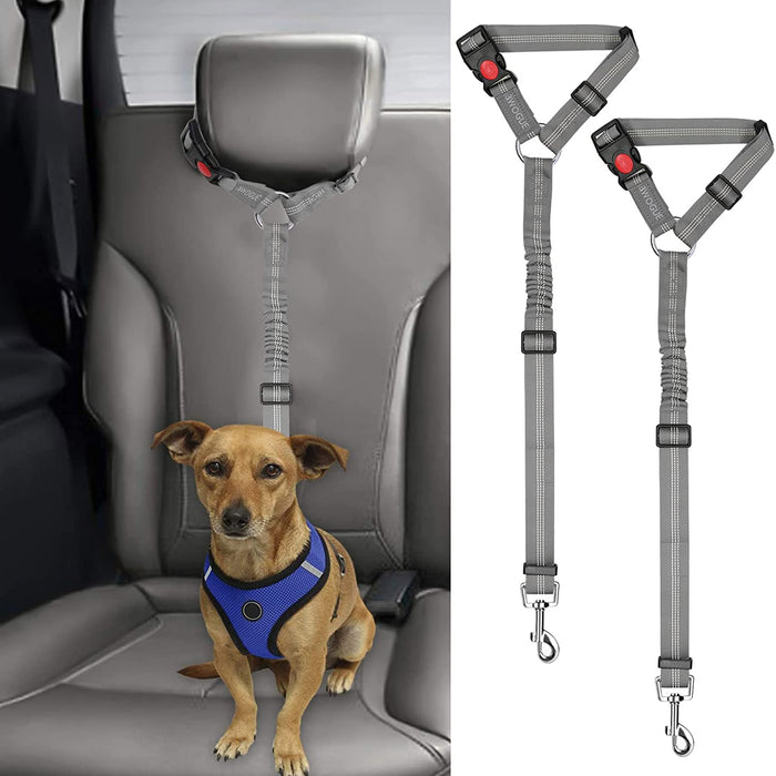 2 Packs Dog Cat Safety Seat Belt Strap Car Headrest Restraint Adjustable Nylon Fabric Dog Restraints Vehicle Seatbelts Harness