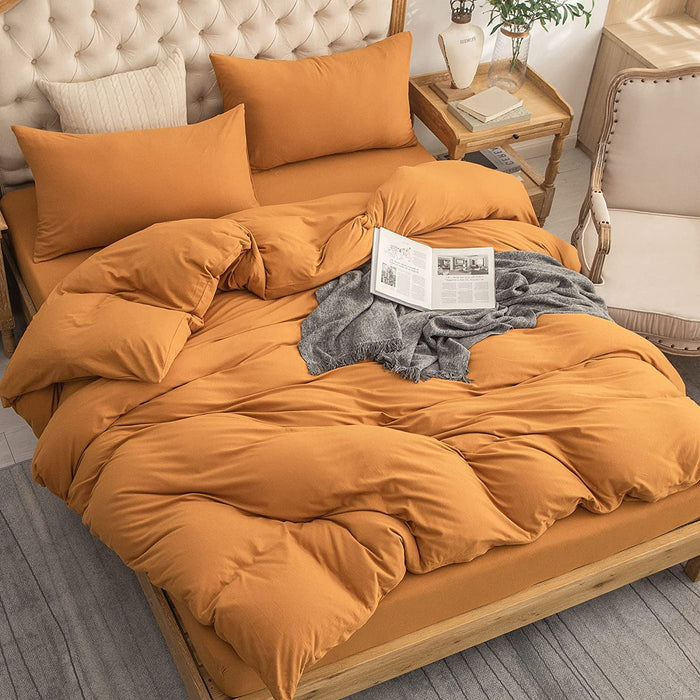 Jersey Knit Duvet Cover Set 100% T-Shirt Cotton Super Soft Comfy 3Pc Bedding Set with Zipper Closure (Solid Burnt Orange, King)
