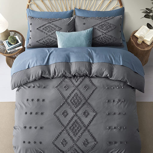 Oli Anderson Tufted Duvet Cover Queen Size, Soft and Lightweight Duvet Covers Set for All Seasons, 3 Pieces Boho Embroidery Shabby Chic Bedding Set (Grey, Queen, 90’’ X 90’’)
