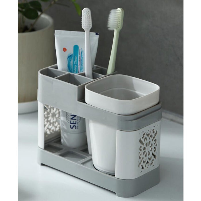 Single Cup Toothbrush Toothpaste Stand Holder Bathroom Storage Organizer Plastic