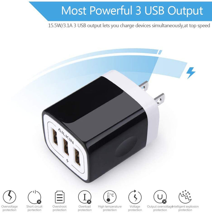Wall Charger,Charging Blocks,Usb Charger Adapter,3.1A/3Pack Muti Port Fast Charge Station Power Charge Base Plug,Black