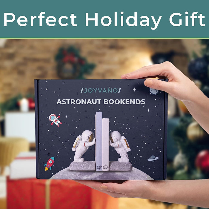 Astronaut Bookends - Book Ends to Hold Books - Space Decor Bookends for Kids Rooms - Bookends for Heavy Books - Unique Book Holders with Anti-Slip Base (Gold)