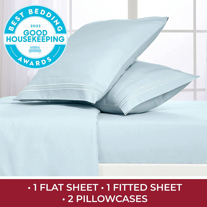 Queen Sheet Set - Hotel Luxury Bedding Sheets & Pillowcases - Extra Soft Cooling Bed Sheets - Deep Pocket up to 16 Inch - Wrinkle, Fade, Stain Resistant - 4 Piece (Queen, Baby Blue)