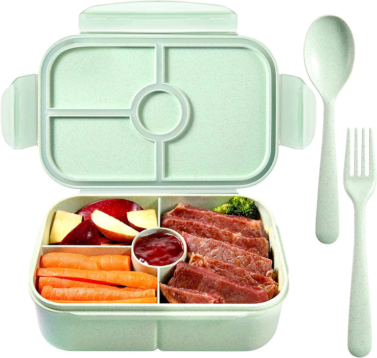 Bento Box for Kids Lunch Containers with 4 Compartments Kids Bento Lunch Box Microwave/Freezer/Dishwasher Safe (Flatware Included,Light Blue)