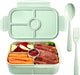 Bento Box for Kids Lunch Containers with 4 Compartments Kids Bento Lunch Box Microwave/Freezer/Dishwasher Safe (Flatware Included,Light Blue)